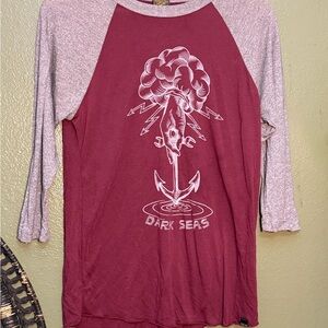 Women's Maroon and Gray Raglan Top